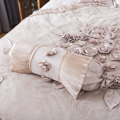 Tache Satin Floral Lace Ruffle Crème Beige Sweet Victorian Luxurious Comforter Set (MZ002C)