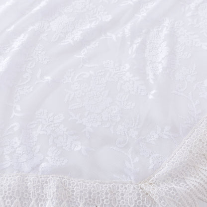 Tache Ruffle Floral Lace Satin White Pink Luxury Delicate Rose Comforter Set (MA125)