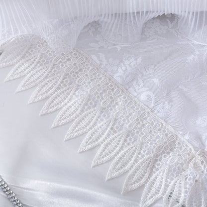 Tache Ruffle Floral Lace Satin White Pink Luxury Delicate Rose Comforter Set (MA125)