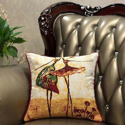 Tache Abstract Ballerina Art Golden Beige Woven Tapestry Throw Pillow Cover (18110)