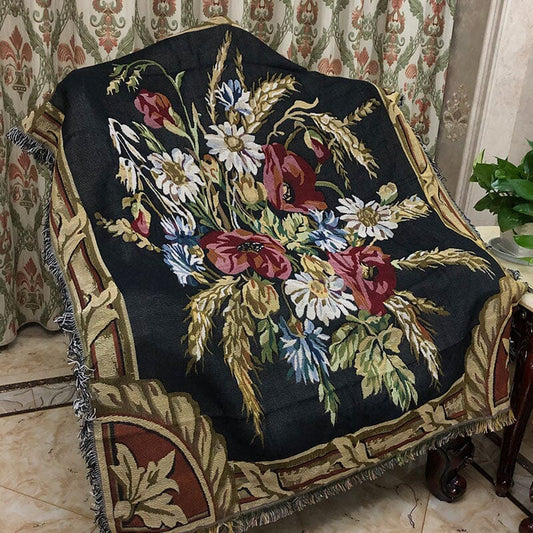 Tache Floral Wheat Bouquet Harvest Tapestry Throw with Fringe (1358)