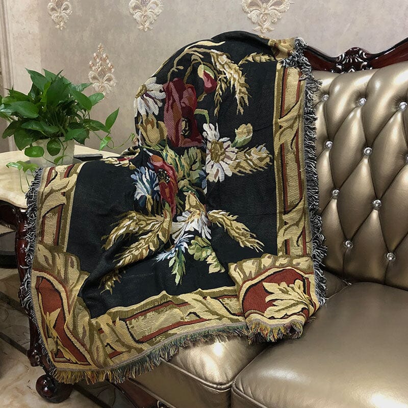Tache Floral Wheat Bouquet Harvest Tapestry Throw with Fringe (1358)
