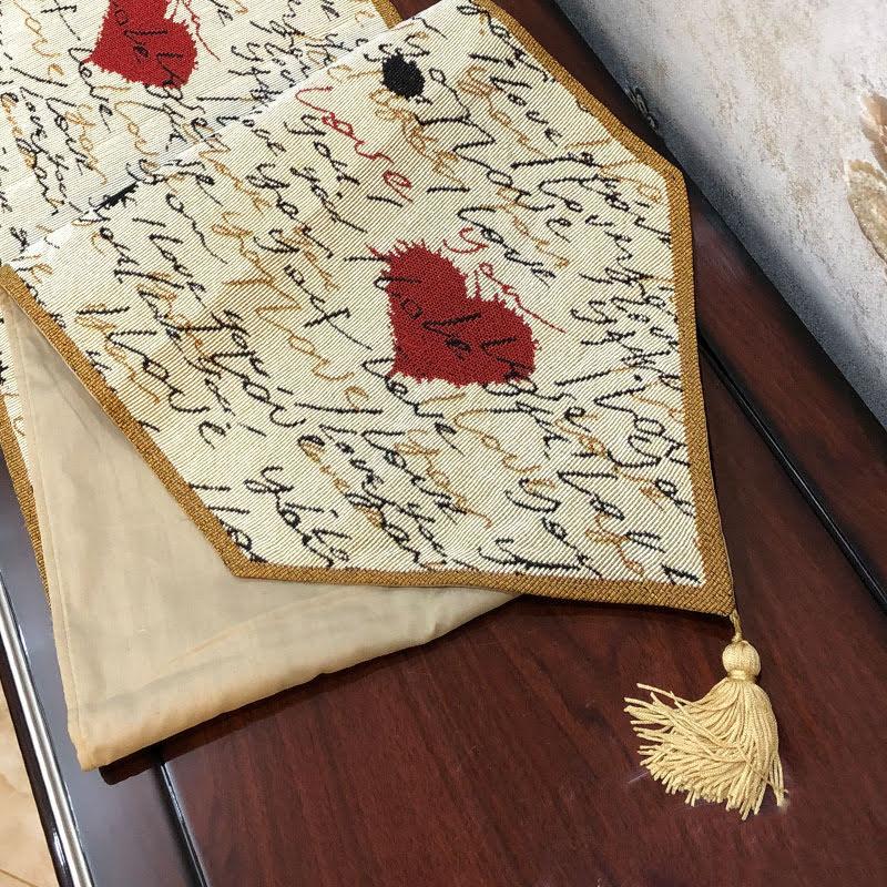 Tache Romantic I Love You Valentine’s Beige Woven Tapestry Table Runner (18111)