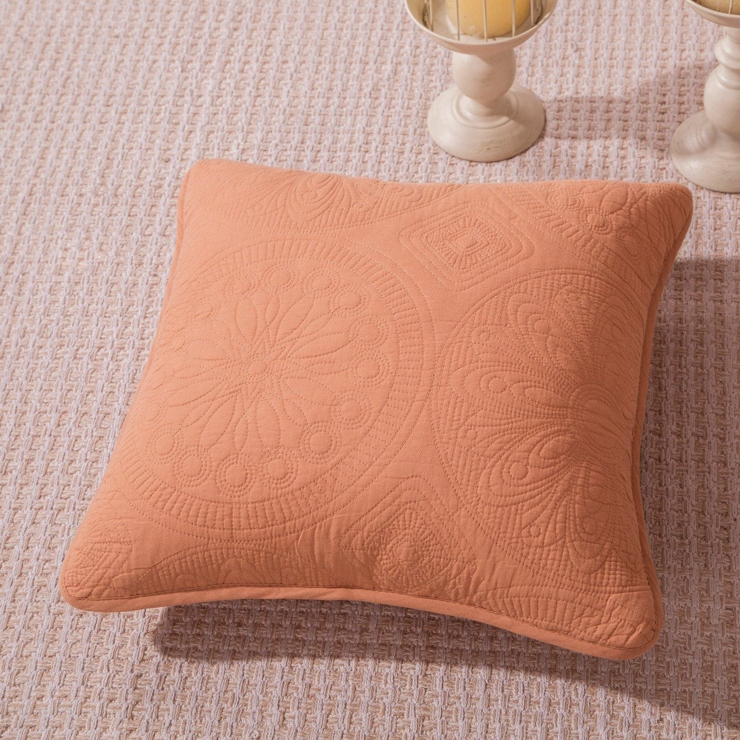 Tache Cotton Stone Washed Rustic Orange Medallion Tuscany Sunrise Cushion Covers / Euro Sham (JHW-595)