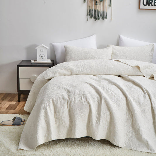 Tache Vanilla Cream Ivory Paisley Damask Stitch Matelassé Cotton Quilt Set (JHW-643)