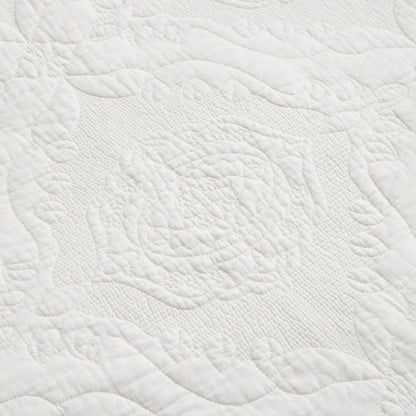 Tache Vanilla Cream Ivory Paisley Damask Stitch Matelassé Cotton Quilt Set (JHW-643)