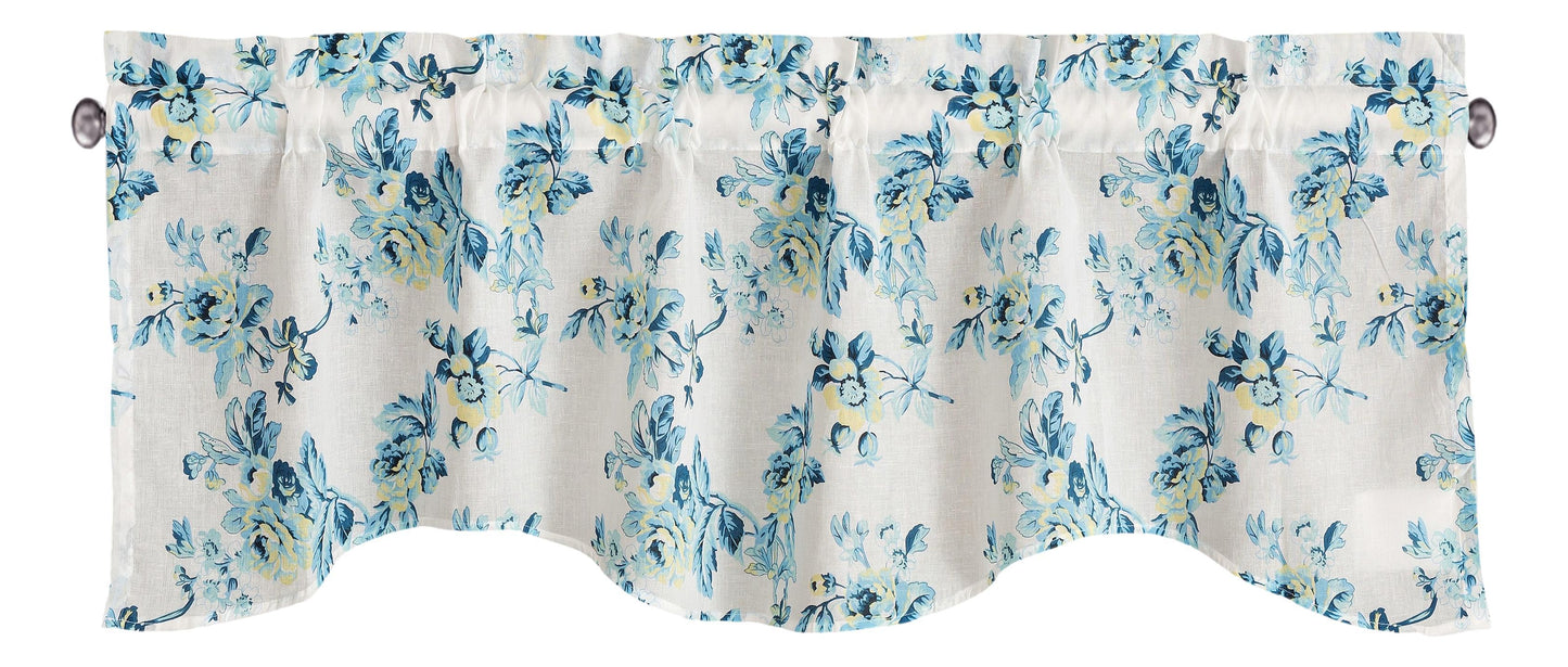 Tache Cotton White Blue Floral Scalloped Petal Dance Sheer Scalloped Window Treatment Valance (JHW-646)