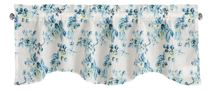 Tache Cotton White Blue Floral Scalloped Petal Dance Sheer Scalloped Window Treatment Valance (JHW-646)