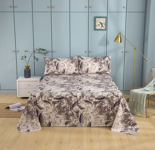 Tache Microfiber Abstract Wispy Leaf Taupe Grey Fitted Sheet / Flat Sheet (JHW-843)