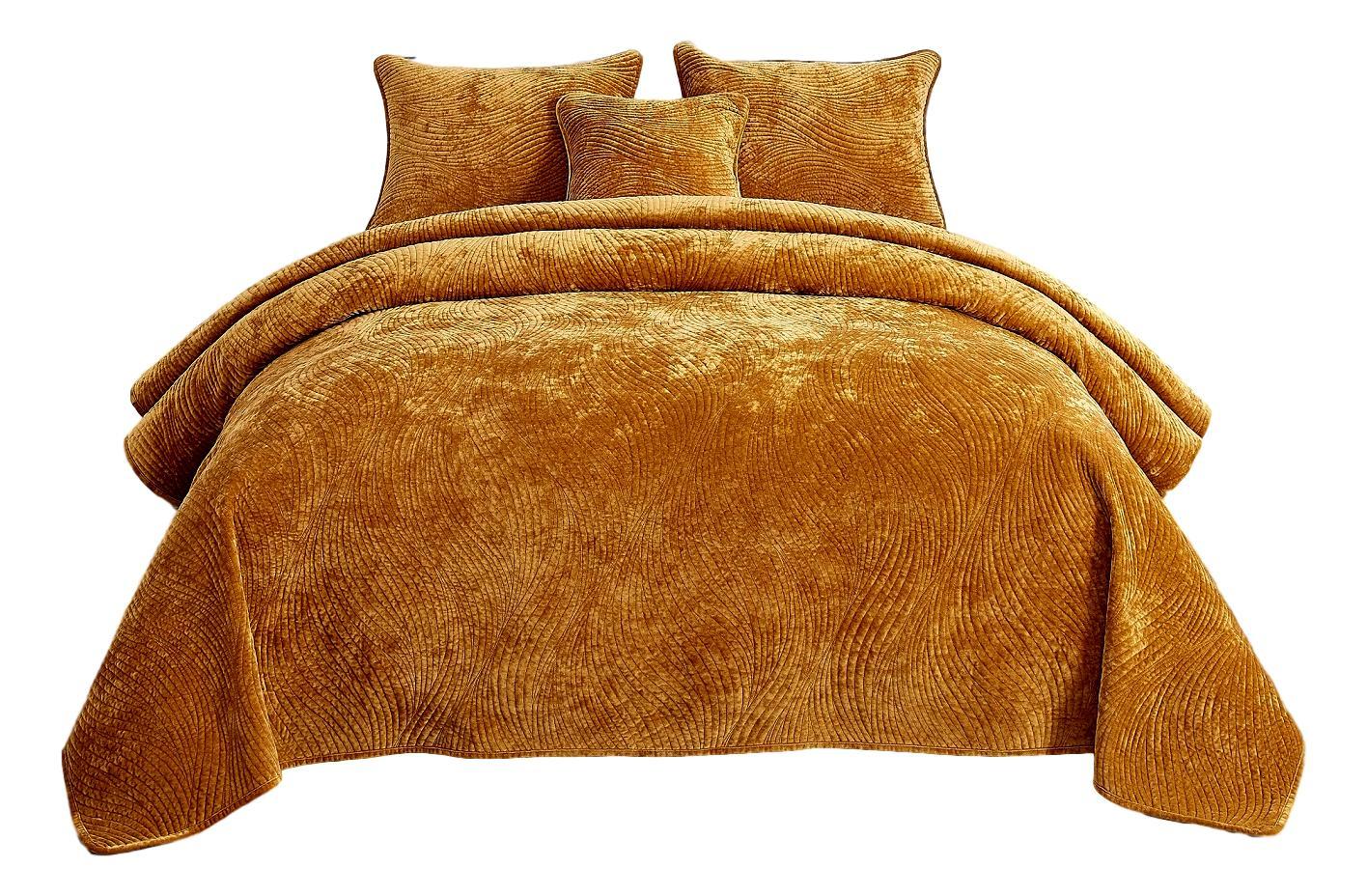 Tache Plush Dreams Melted Gold Waves Velvet Quilt Set (JHW-852Y)