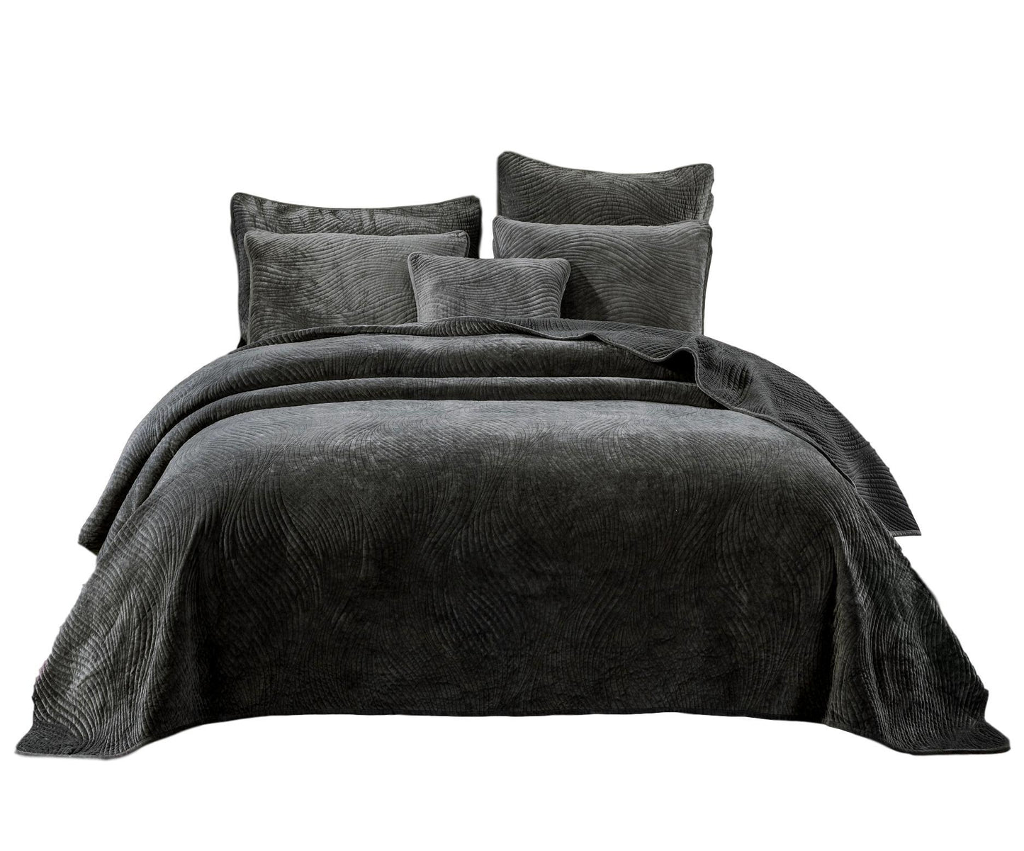 Tache Plush Dreams Dark Taupe Chocolate Waves Velvet Quilt Set (JHW-852BR)