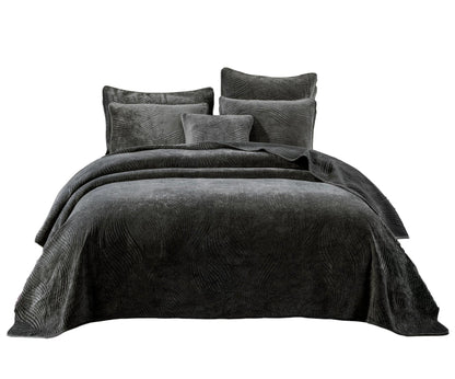 Tache Plush Dreams Dark Taupe Chocolate Waves Velvet Quilt Set (JHW-852BR)