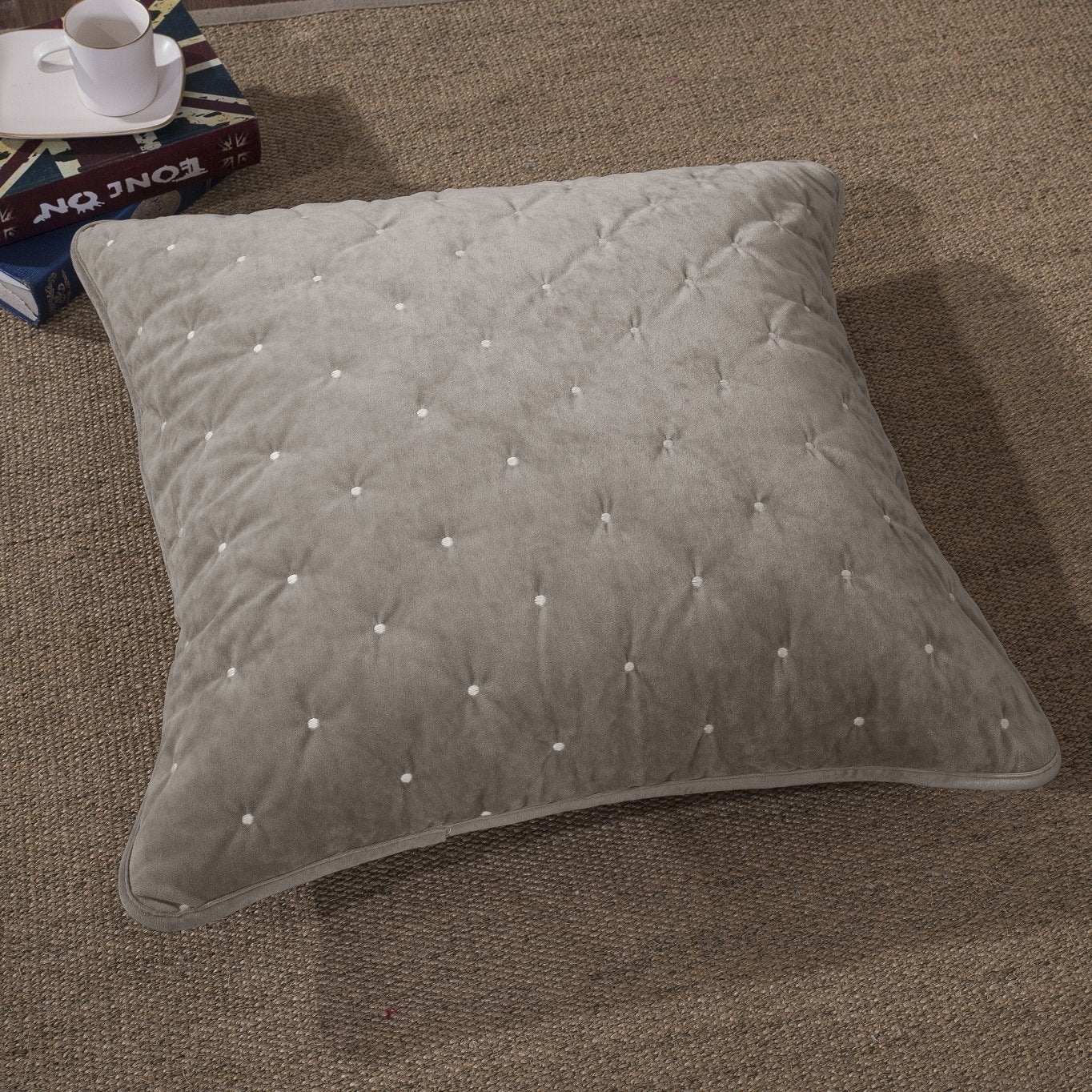 Tache Velvet Dreams Sand Taupe Beige Plush Diamond Tufted Cushion Covers / Euro Sham (JHW-853B)