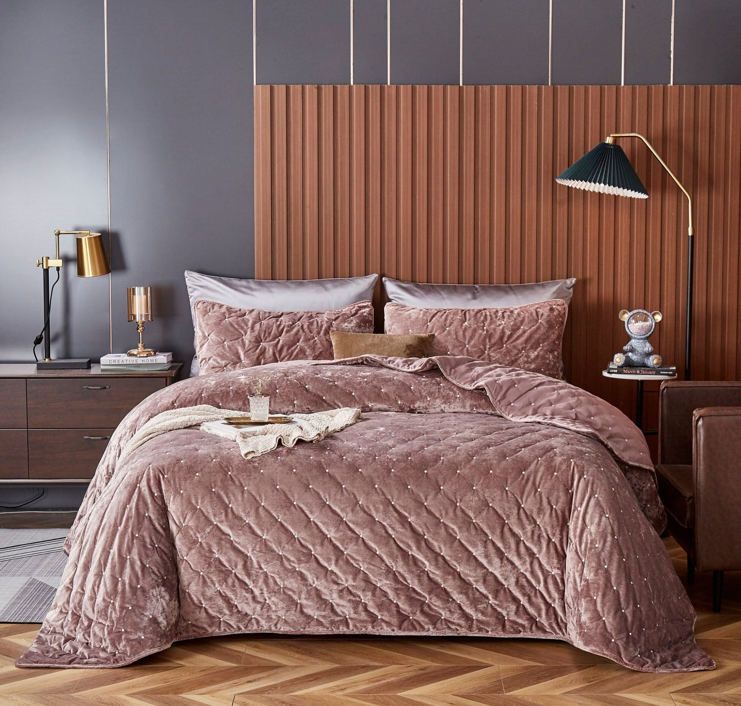 Tache Plush Dreams Purple Mauve Tufted Velvet Quilt Set (JHW-853P)