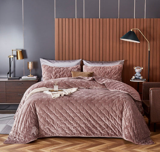 Tache Plush Dreams Purple Mauve Tufted Velvet Quilt Set (JHW-853P)