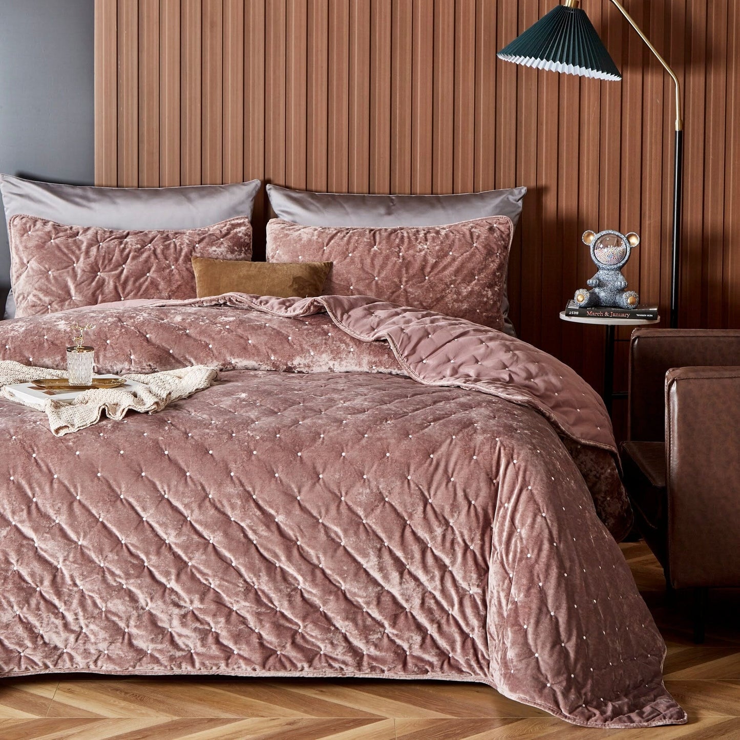 Tache Plush Dreams Purple Mauve Tufted Velvet Quilt Set (JHW-853P)