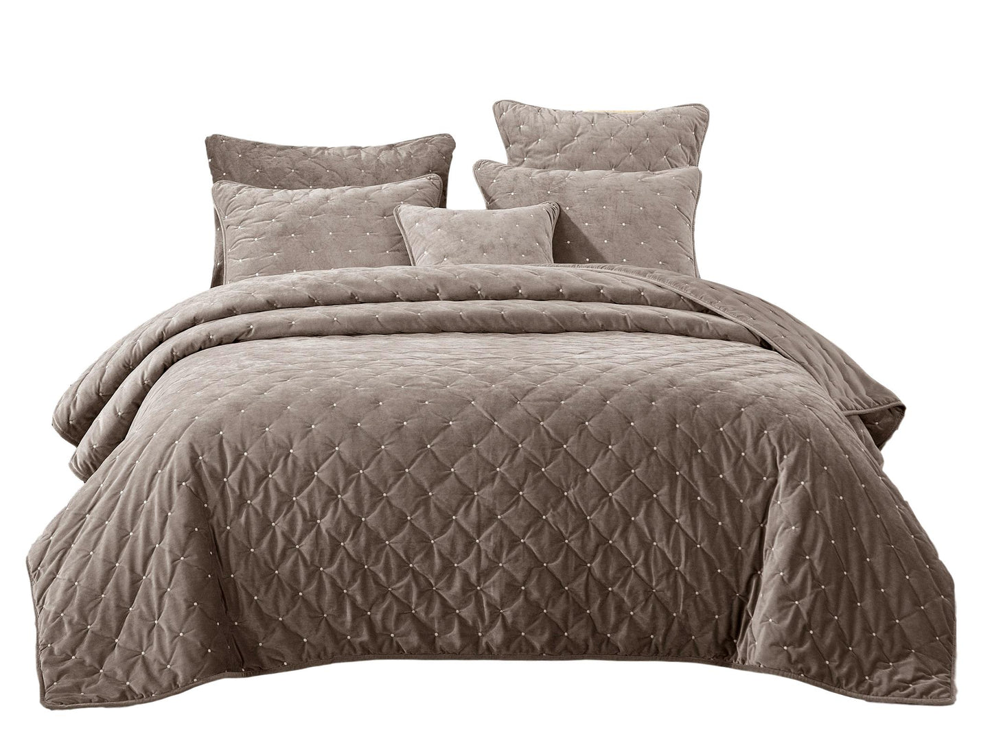 Tache Plush Dreams Sand Taupe Beige Tufted Velvet Quilt Set (JHW-853B)
