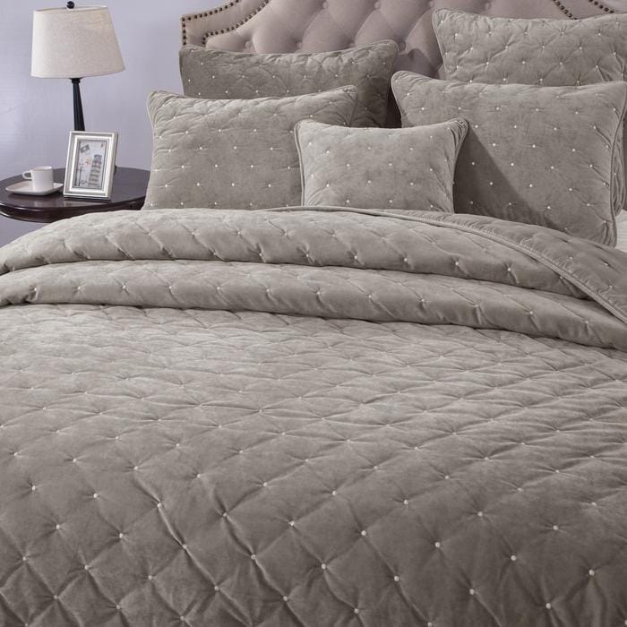 Tache Velvet Dreams Sand Taupe Beige Plush Diamond Tufted Cushion Covers / Euro Sham (JHW-853B)