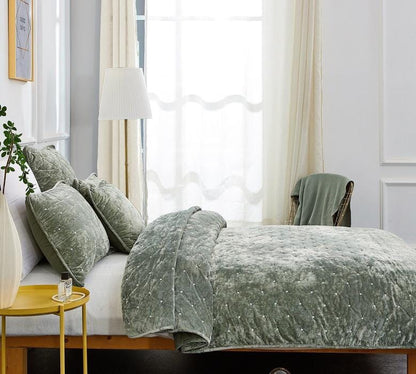 Tache Velvet Dreams Light Green Plush Diamond Tufted Cushion Covers / Euro Sham (JHW-853G)