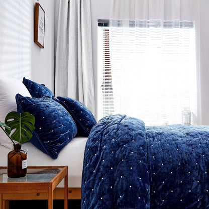 Tache Velvet Dreams Dark Blue Plush Diamond Tufted Pillow Sham (JHW-853DB)