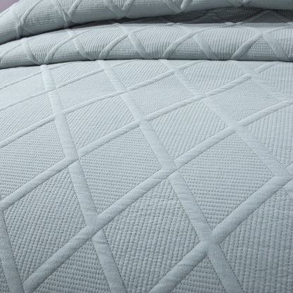 Tache Soothing Pastel Seafoam Blue Diamond Stitch Cotton Quilt Set (JHW-856)