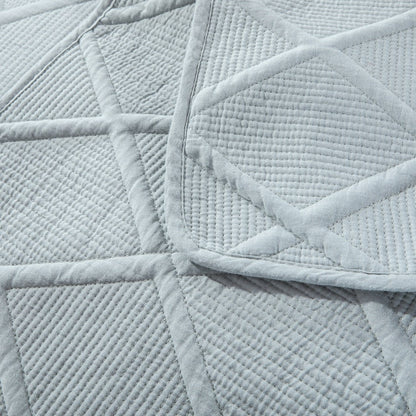 Tache Soothing Pastel Seafoam Blue Diamond Stitch Cotton Quilt Set (JHW-856)