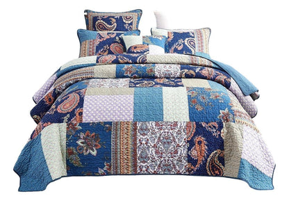 Tache Bohemian Night Flower Paisley Floral Navy Blue Pastel Cotton Patchwork Quilt Set (JHW-882)