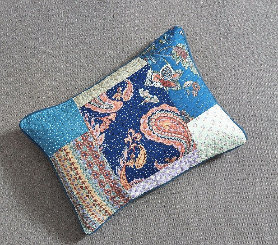 Tache Bohemian Night Flower Paisley Floral Navy Blue Pastel Cotton Patchwork Quilt Set (JHW-882)