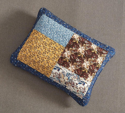 Tache Prairie Sunset White Blue Yellow Brown Floral Cotton Patchwork Quilt Set (JHW-887)