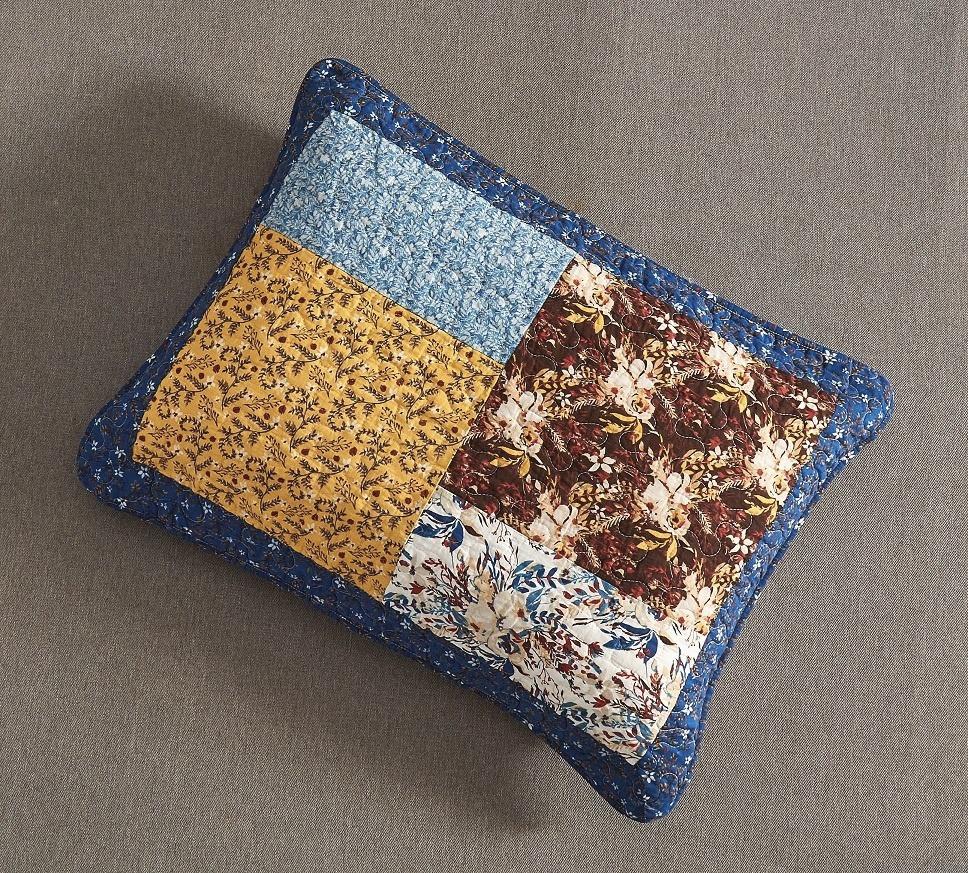Tache Cotton Patchwork White Blue Yellow Brown Floral Prairie Sunset Pillow Sham (JHW-887)