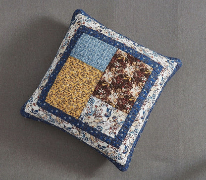 Tache Cotton Patchwork White Blue Yellow Brown Floral Prairie Sunset Euro Sham (JHW-887)