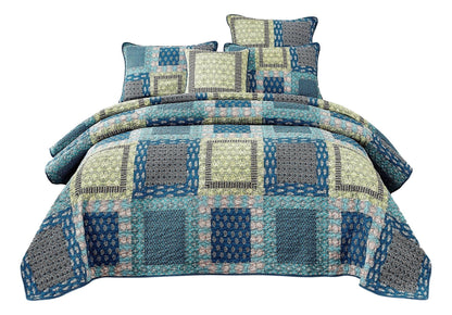 Tache Bohemian Ocean Teal Blue Green Paisley Mediterranean Cotton Patchwork Quilt Set (JHW-888)