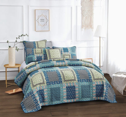 Tache Bohemian Ocean Teal Blue Green Paisley Mediterranean Cotton Patchwork Quilt Set (JHW-888)