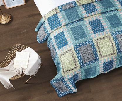 Tache Bohemian Ocean Teal Blue Green Paisley Mediterranean Cotton Patchwork Quilt Set (JHW-888)