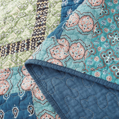 Tache Bohemian Ocean Teal Blue Green Paisley Mediterranean Cotton Patchwork Quilt Set (JHW-888)