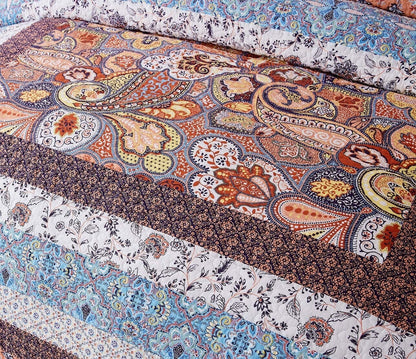 Tache Mosaic Paradise Paisley Floral Blue Orange Bohemian Cotton Patchwork Quilt Set (JHW-933)