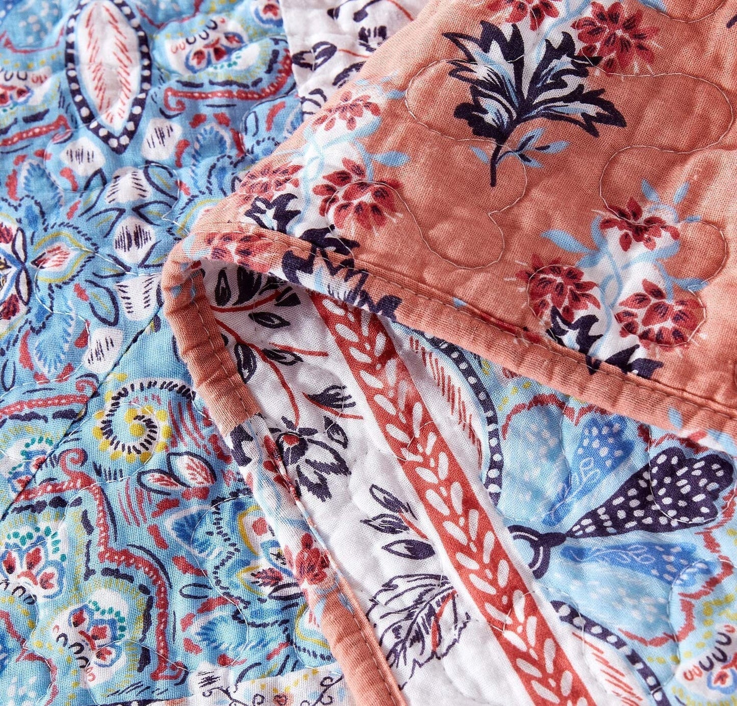 Tache Mosaic Paradise Paisley Floral Blue Orange Bohemian Cotton Patchwork Quilt Set (JHW-933)