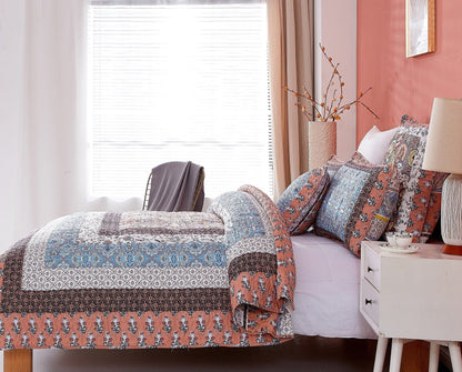 Tache Mosaic Paradise Paisley Floral Blue Orange Bohemian Cotton Patchwork Quilt Set (JHW-933)