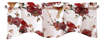 Tache Cotton White Burgundy Sheer Scalloped Window Treatment Hummingbirds Rose Garden Valance (JHW-936)