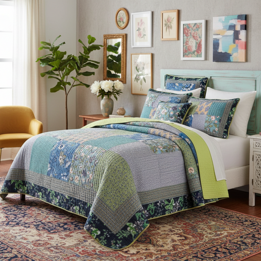 Cotton Quilted Tropical Calla Lily Bedspread Set