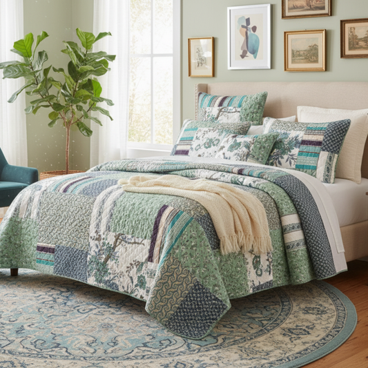 Cotton Forest Glade Quilted Bedspread Set