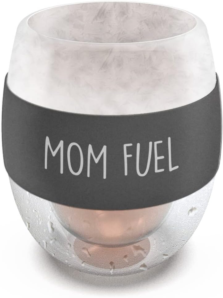 Stemless Freezer Wine Glass "MOM FUEL" Liquid-Freeze Gel Insulated Chiller Cup - Unique Gift for Mom/Mothers Day/Birthday/Christmas (8.5oz)
