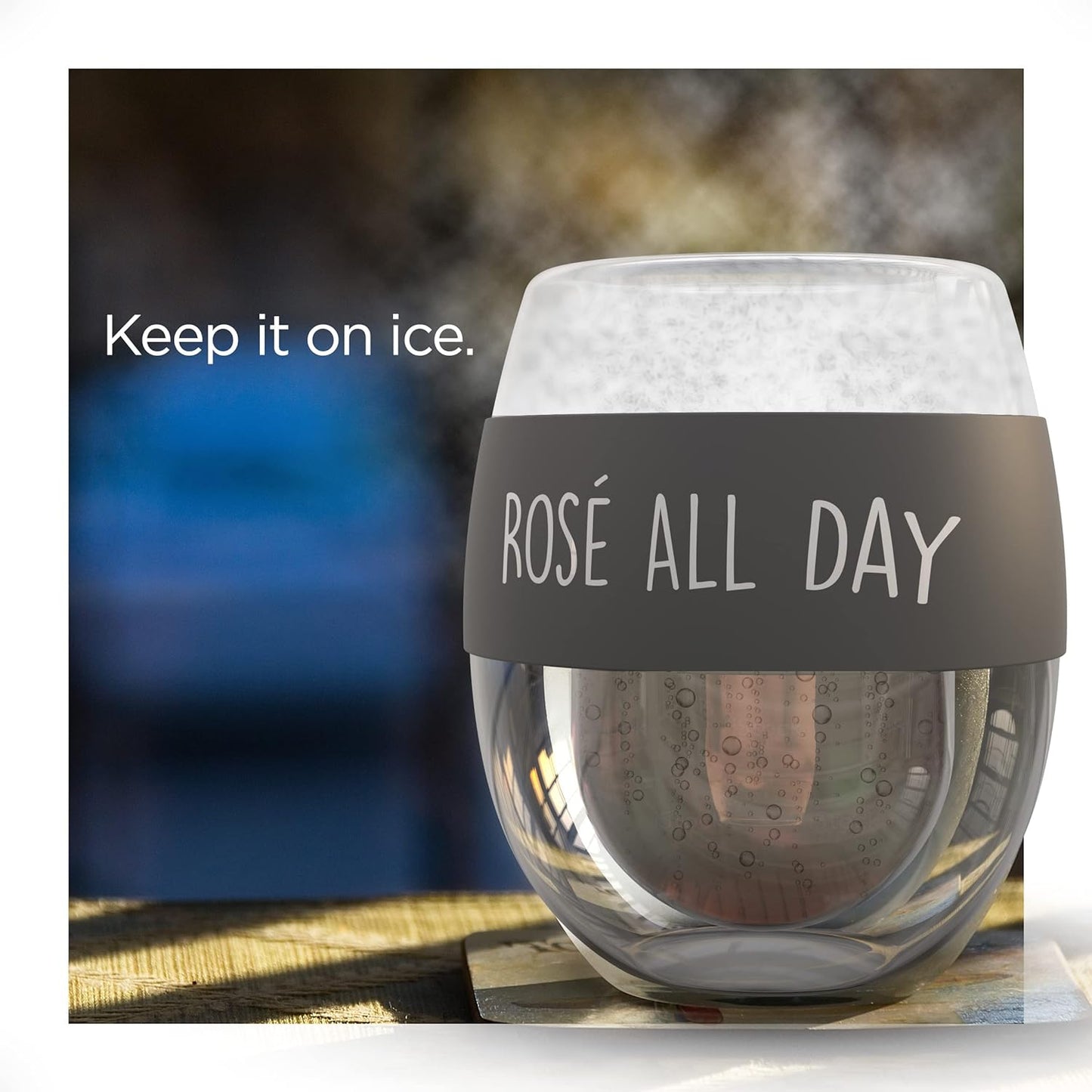 Freezer Chilled Stemless Wine Glass, Double Walled Insulated Frozen Chiller Cup (8.5oz) Fun Wine Lover Gift for Women/Her Rose All Day (Gift Boxed)