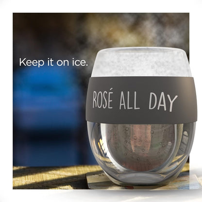 Freezer Chilled Stemless Wine Glass, Double Walled Insulated Frozen Chiller Cup (8.5oz) Fun Wine Lover Gift for Women/Her Rose All Day (Gift Boxed)