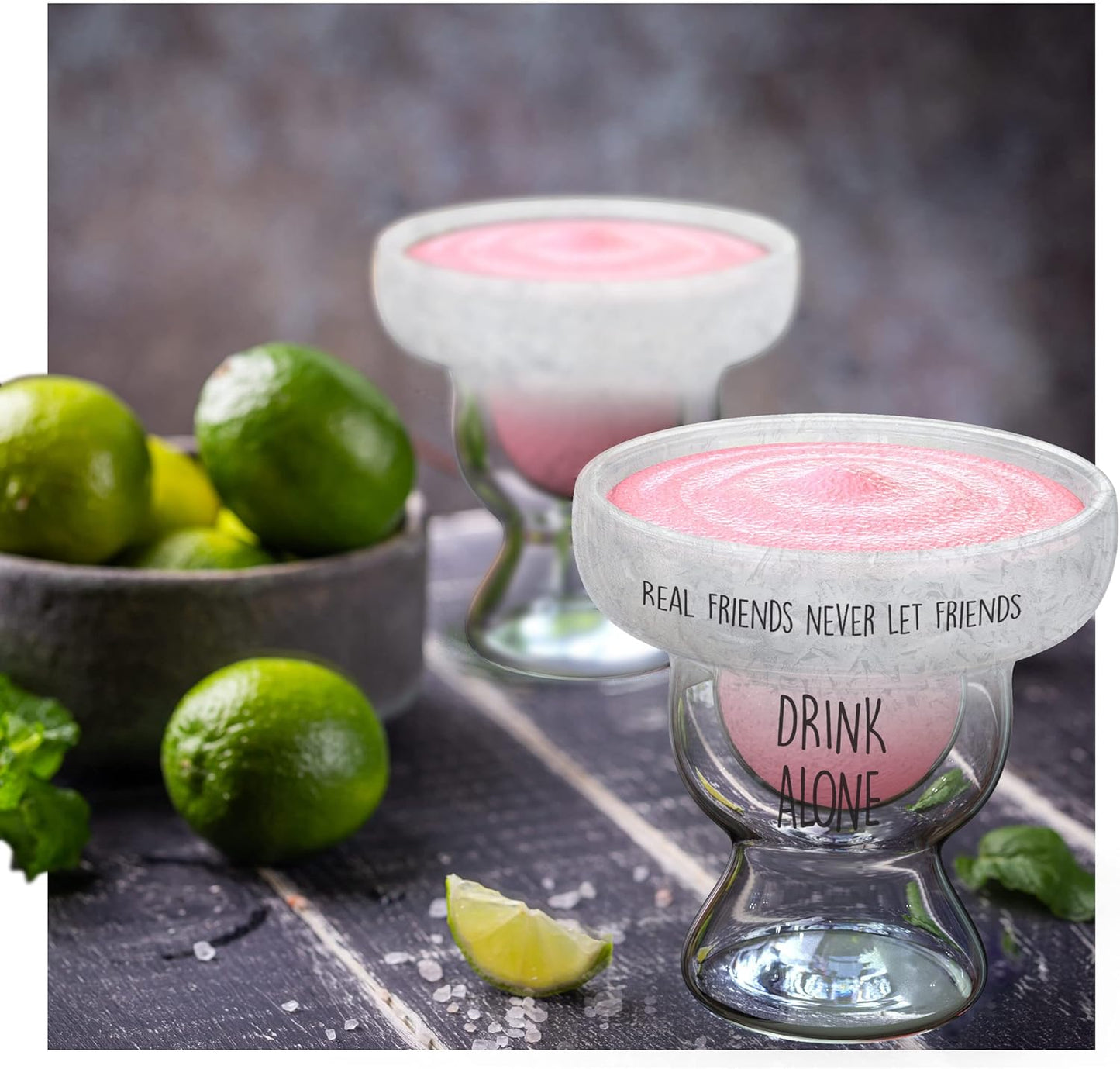 SoHo Margarita Glass Best Friend Gift for Women, 12oz Insulated Double Walled Frozen Drinking Stemless Cup (Keeps Drink Iced Cold) (Gift Boxed)