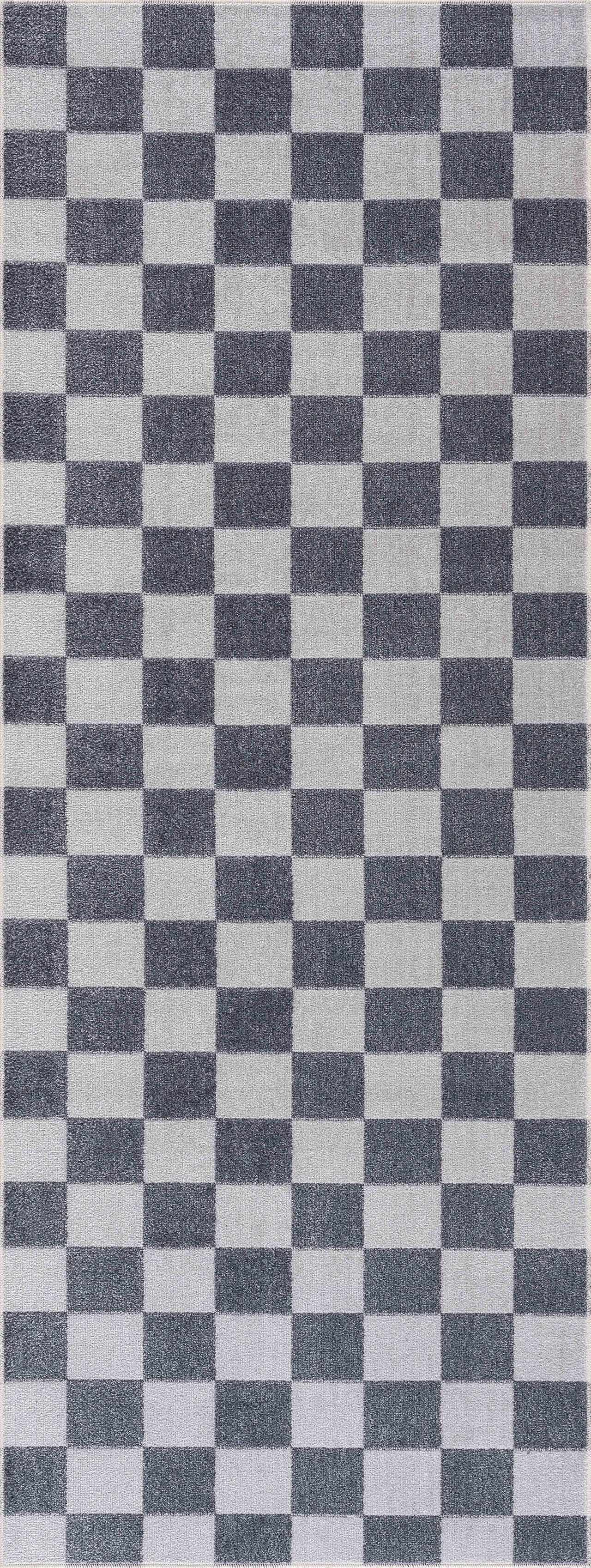 Alie Blue Gray Checkered Washable Rug