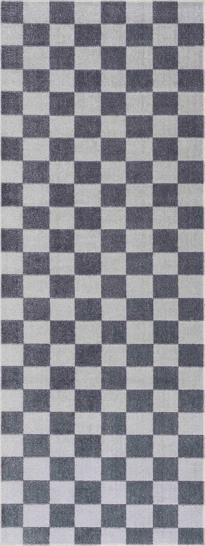 Alie Blue Gray Checkered Washable Rug
