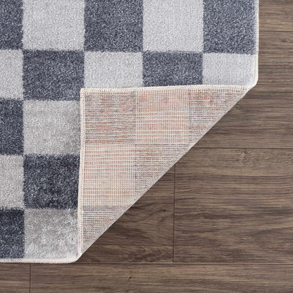 Alie Blue Gray Checkered Washable Rug