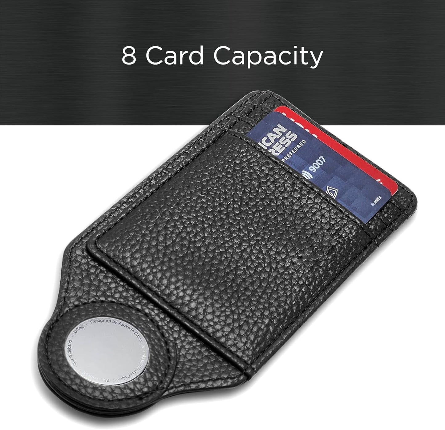Worlds Slimmest Airtag Wallet for Men, Ultra-Thin Super Slim Profile (Deep Grain) PU Leather Card Holder Compatible with Apple AirTag