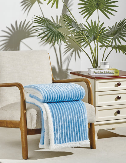 Elegant Comfort Corduroy Sherpa Reversible Throw Blanket, Medium Weight and Super Plush - Soft, Fuzzy and Plush Flannel Blanket - Micro-Suede - Corduroy Striped Pattern, 50 x 60 Inch Throw,